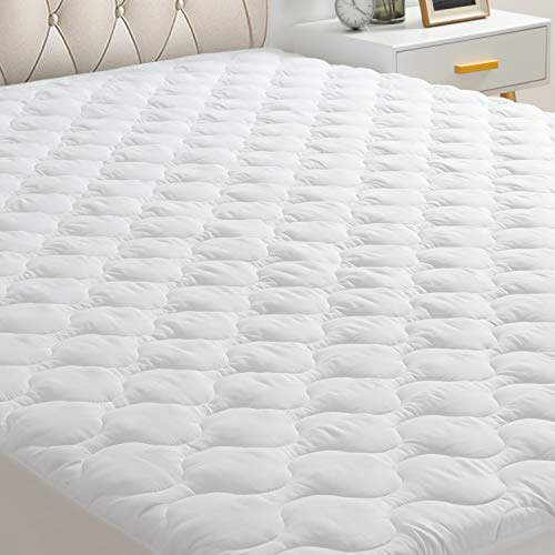 HYLEORY Queen Mattress Pad Cover Stretches up 8-21" Deep Pocket - Hypoallergenic Fitted Cooling Mattress Topper with Snow Down Alternative (White, Queen)