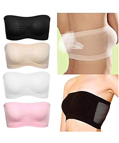 Yirind Women Basic Stretch Layer Strapless Hollow Seamless Solid Cropped Tube Top Bra Bandeau Sport Bras,Black