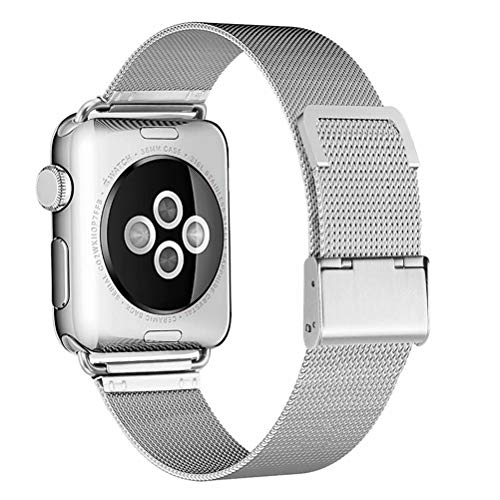 Book Cover HILIMNY Compatible for Apple Watch Band 38mm 40mm, Stainless Steel Mesh Sport Wristband Loop with Adjustable Magnet Clasp for iWatch Series 1/2 / 3/4, Silver