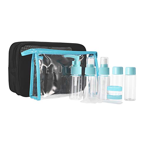 Book Cover Travel Bottles Containers TSA Approved Travel Accessories with 2 Toiletries bags for Women Men 10 Pack Blue