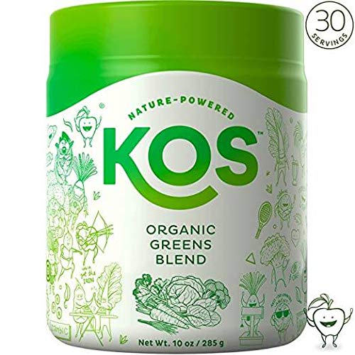 KOS Organic Greens Blend | 30 Servings | Amazing Tasting Super Greens Powder Organic Wheatgrass Oat Grass Spirulina Chlorella Prebiotics | Super Food Veggie Powder | 285g (Fresh Cut Apple Flavor)