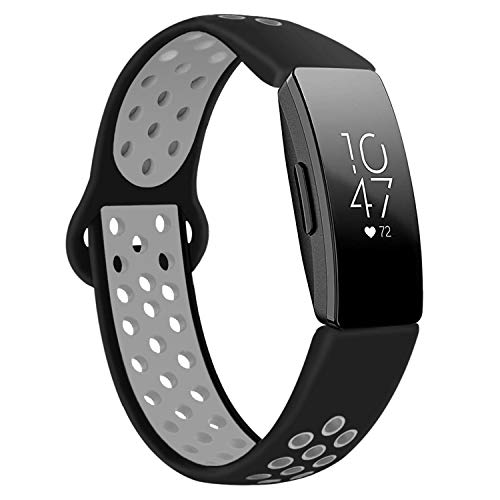 DYKEISS Sport Band Compatible for Fitbit Inspire HR Fitness Tracker Band, Soft Silicone Replacement Accessory Women Men Breathable Wristband Strap (Small, Black/Gray)