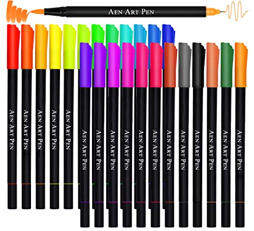 Book Cover Coloring Markers, Dual Tip Brush Pens, 24 Brush and Fine Tip Art Marker for Journal, Card Making, Coloring Books, Planner and Beginner Calligraphy.