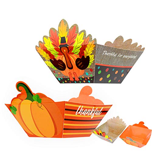 8PCs Thanksgiving Party Supplies Turkey Pumpkin Paper Bowls Disposable Heavy Duty Large Serving Bow