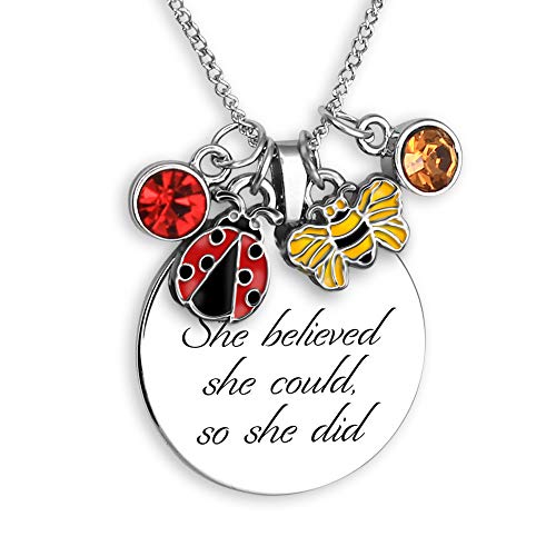 She Believed She Could So She Did Daughter Necklace Charm Necklaces For Teen Girls | Inspirational Jewelry For Women | Gifts For Tweens - You Are Braver Than You Believe Inspirational Necklaces