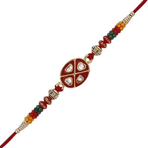 Rakhi For Brother Bracelet with Faux Stones Kundan Design for Brother Bhai Celebration of Rakshabandhan (Design 1)