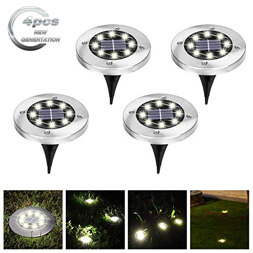 VIGLT Solar Ground Lights 8 LED Solar Disk Lights Garden Pathway Outdoor in-Ground Lights Waterproof
