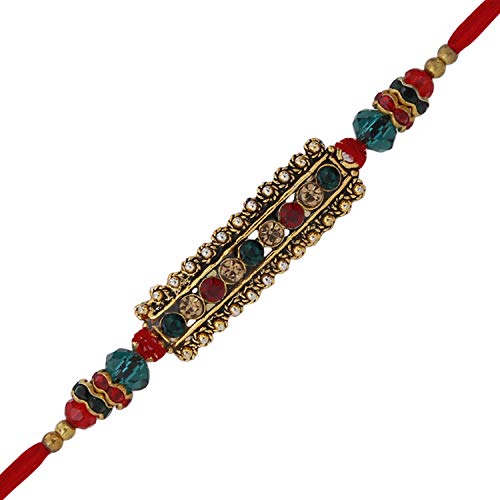 Rakhi For Brother Bracelet with Faux Stones Kundan Swastik Design for Brother Bhai Celebration of Rakshabandhan (Design1)