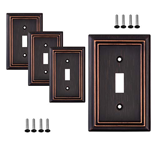 SLEEKLIGHTING Oil Rubbed Bronze Outlet Covers and Switch Plates-Decorative Wall Plate Light Switch Cover Beveled -Variety of Styles: Decorator/Duplex/Toggle / & Combo-Size: 1 Gang Toggle (4Pack)