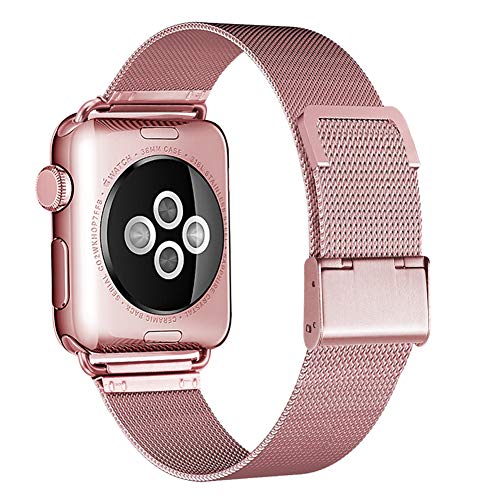 Book Cover HILIMNY Compatible for Apple Watch Band 38mm 40mm, Stainless Steel Mesh Sport Wristband Loop with Adjustable Magnet Clasp for iWatch Series 1/2 / 3/4, Rose Gold