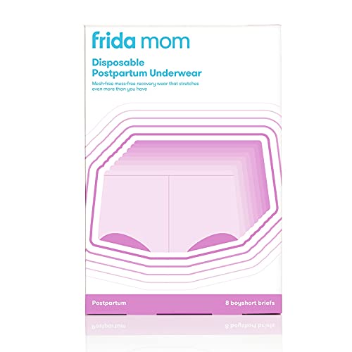 Book Cover FridaBaby Frida Mom Disposable Postpartum Underwear (Without pad) | Super Soft, Stretchy, Breathable, Wicking, Latex-Free, Boyshort Cut | Regular (8 Count), 28 - 42 Inch