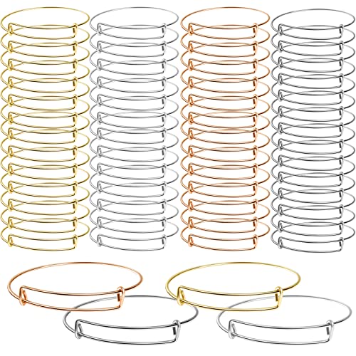 UPINS 60 Pcs Expandable Bangle Bracelets Adjustable Wire Bracelets, Blank Bangles for DIY Jewelry Making