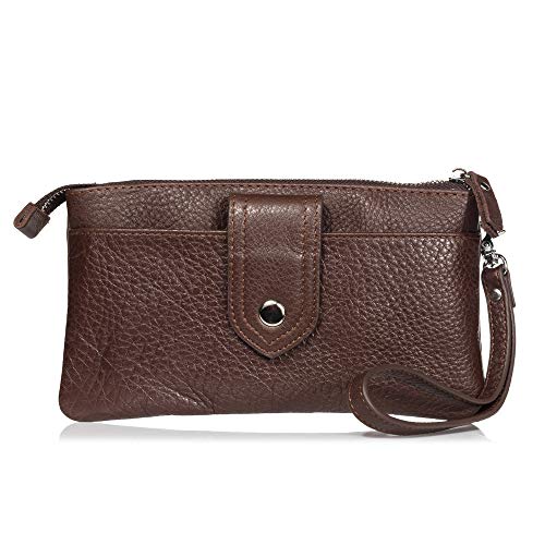 YoNiYar Mens Genuine Leather Clutch Bag Handbag Organizer Checkbook Wallet Card Case (Brown)