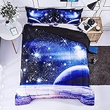 HIG 3D Bedding Set 3pc Queen Size Outer Space Universe Print Comforter Set with Two Matching Pillow Shams - Box Stitched Quilted Duvet - General for Men and Women Especially for Children (P23,Queen)