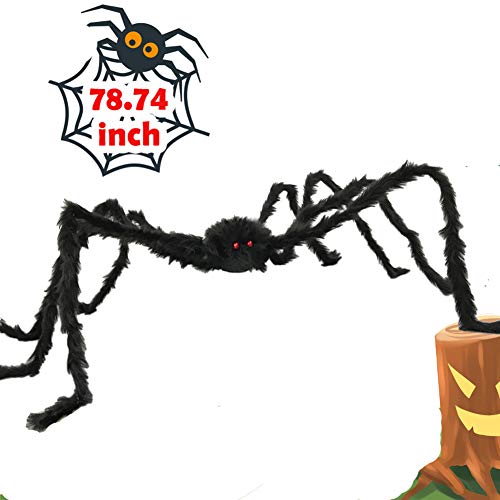 6.5ft Large Halloween Decorations Outdoor Spider Posable Furry Black Giant Scary Fuzzy Spiders Outside Indoor Yard Wed Decor Party Favor