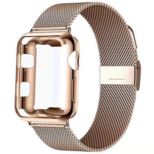 Book Cover GBPOOT Compatible for Apple Watch Band 38mm 40mm 42mm 44mm with Screen Protector Case, Sports Wristband Strap Replacement Band with Protective Case for Iwatch Series 4/3/2/1,40mm,Gold