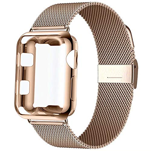 GBPOOT Compatible for Apple Watch Band 38mm 40mm 42mm 44mm with Screen Protector Case, Sports Wristband Strap Replacement Band with Protective Case for Iwatch Series 4/3/2/1,40mm,Gold