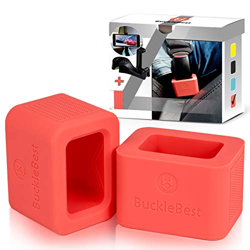 Car Seat Belt Buckle Holder for Kids Toddlers Seniors Elderly - Seat Belt Holder for Instant Seat Belt Buckle Up - Seat Belt Buckle Extender Car Accessories - Premium Silicone Material (Red)