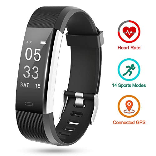 Lintelek Fitness Tracker, Slim Activity Tracker with Heart Rate Monitor, IP67 Waterproof Step Counter, Calorie Counter, Pedometer for Kids Women and Men (Deep Black)