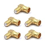 VCE 5 Pack Gold Plated Right Angle F Type RG6 Male to Female Coax Connector 90 Degree Quick Push On Adapter Plug