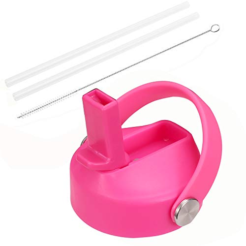 KOPOTU Straw Lid Compatible with Hydro Flask Water Bottle with 2 Straw and 1 Brush (Pink)