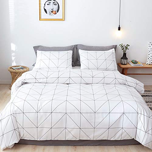 JANZAA 3 Pieces Queen Duvet Cover Set, Microfiber Soft Square Duvet Cover Home Bedding Set Comforter Protector with Zipper Closure & 2 Pillow Shams