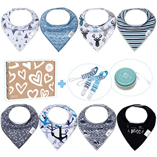 Baby Bandana Drool Bibs for Boys - 8 Pack Teething Baby Bibs + 1 Multifunctional Case, Best Baby Shower/Registry Gift Set for Newborn Boys by Bossy Sassy