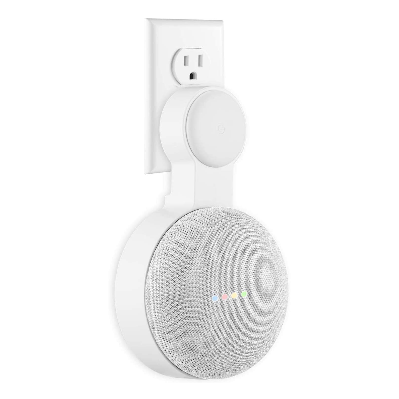 Google Home Mini Wall Mount Holder, Caremoo Space-Saving Design AC Outlet Mount, Perfect Cord Management for Google Home Mini Voice Assistant (White, 1 Pack)