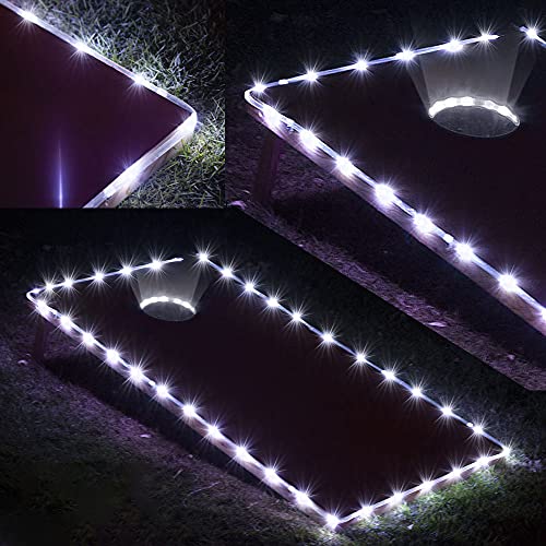 BLINNGO Two Set Cornhole Rings Lights and Two Set of White Cornhole Edge Lights, LED Cornhole Lights fit for Standard Cornhole Boards and Cornhole Bags (White-White)
