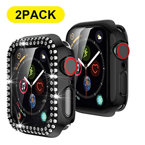 Haojavo Compatible for Apple Watch Case 38mm 42mm 40mm 44mm, 2 Pack Bling Crystal Diamonds Shiny Rhinestone Bumper Protective Case PC Frame for Apple Watch Series 5/4/3/2/1 Women Girl