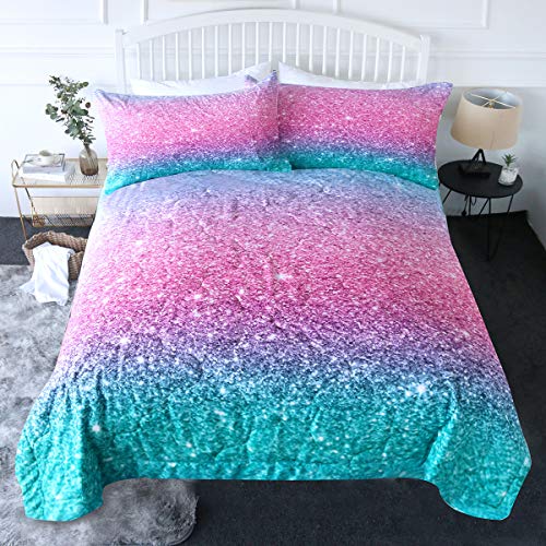 Blessliving 3 Piece Comforter Set â€“ 3D Printed Pink Glitter Bedding Set with Pillow Shams Girls Women Reversible Comforter Twin Size Bedding Sets â€“ Soft Comfortable Machine Washable, Blue Turquoise