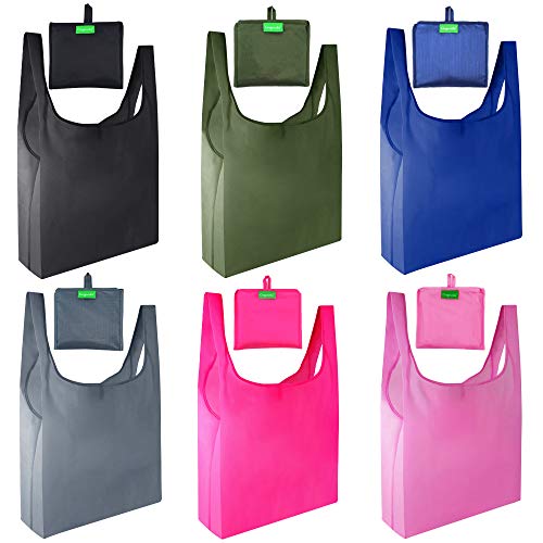 GOGOODA Reusable Grocery Bags 6 Pack,Heavy Duty Shopping Bags Large 50LBS with Foldable, Ripstop Grocery Tote bags with Eco-Friendly Polyester Fabric (Navy Blue,Moss, Pink, Rose, Black, Gray)