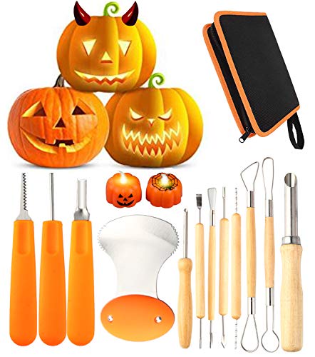12 Pieces Professional Pumpkin Carving Tool Kit Heavy Duty Stainless Steel Tool Set with Storage Carrying Case Used As a Carving Knife for Pumpkin Halloween Decoration with
