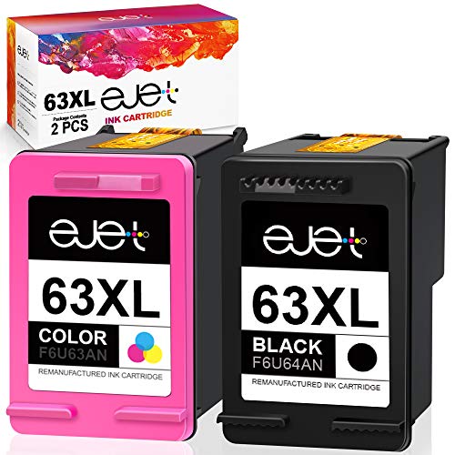 ejet 63XL Ink Cartridge Combo Pack Replacement for HP 63 Ink 63XL Ink Cartridges Black and Color for OfficeJet 3830 4650 5255 5258 4655 4652 3833 Envy 4520 4512 DeskJet 1112 3630 (1 Black,1 Tri-Color)