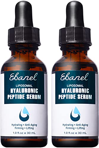 Ebanel 2-Pack Hyaluronic Acid Serum for Face with Peptides, Deep Hydrating Anti Aging Serum, Visibly Plump, Firm & Smooth Skin, Reduce Redness with Vitamin C, E and B5, Niacinamide, Aloe, Jojoba Oil