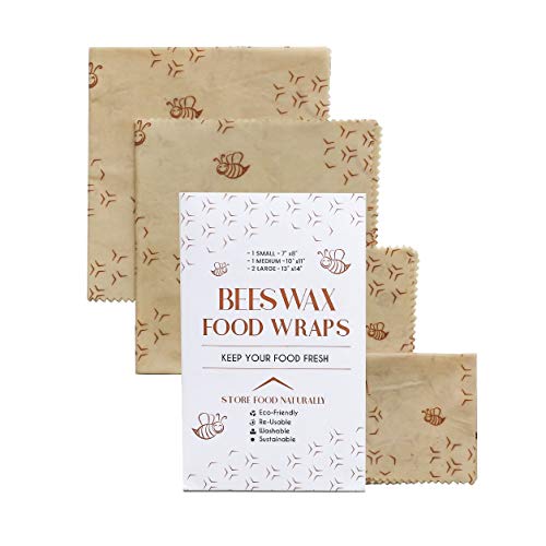 DKI Products Beeswax Wraps 4 Pack Assorted - Premium, Organic, Resuable, Sustainable Bees Wax Food Wraps to Keep Food Fresh Longer, Non-Plastic, Eco-Friendly, and Biodegradable Food Storage Wraps.
