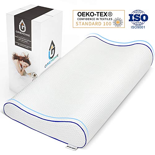 GREHOME Memory Foam Pillow, Contour Orthopedic Cervical Pillow for Neck Pain, Sleeping Pillow for Back Stomach Side Sleeper with Washable Breathable Cover
