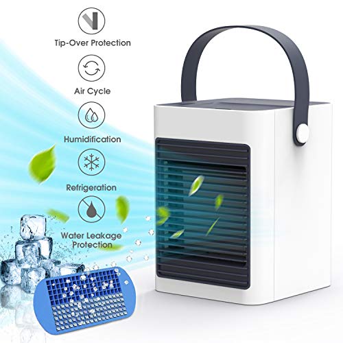 Air Cooler, Mini Portable Air Conditioner Fan Noiseless Evaporative Air Humidifier for Room Office Desktop Nightstand