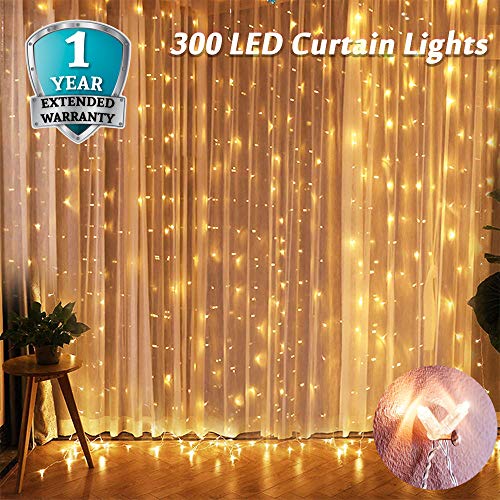 Window Curtain String Lights 300 LED, JIERAY String Lights Curtain, Curtain Lights Warm White for Bedroom Indoor Outdoor Patio Wall Decorations