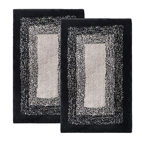 Bathroom Rug,HAOCOO Banded Ombre Black Bath Mat Non-Slip Door Carpet Soft Luxury Microfiber Machine-Washable Floor Rug for Doormats Tub Shower (20x31 inch, 2 Pack)