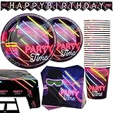 102-Piece Neon Birthday Party Decorations Set for 25 Guests, Featuring Banner, Neon Plates, Cups, Napkins, and Tablecloth Glow In The Dark Party Decorations for kids(Does Not Glow)