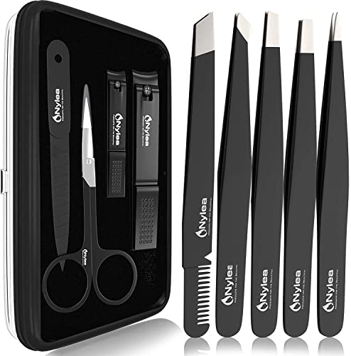 Book Cover Nylea Tweezers Set - Stainless Steel Tweezers for Women and Men - Great Precision Tweezers for Facial Hair, Eyelashes, Eyebrows Extensions, Ingrown Hair and Tick Remover