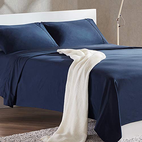 Book Cover SLEEP ZONE Full Size Cooling Sheet Set - All Seasons Sheet & Pillowcase Sets 4 Piece - Extra Soft Cozy Bed Sheets Deep Pocket 16 inches - Wrinkle, Fade, Stain Resistant (Navy Blue, Full)