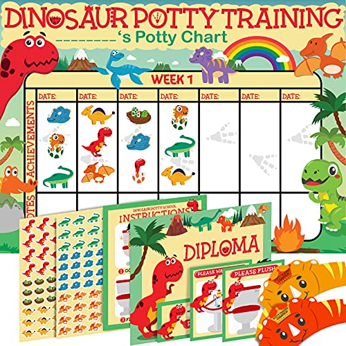 Book Cover Potty Training Chart for Toddlers, Dinosaur Design Reward Chart - 194 Cool Stickers, 2 Fun Crowns, Motivational Certificate, Bonus Instruction Cards, Booklet & Erasable Pen for Boys and Girls