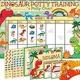 Potty Training Chart for Toddlers, Dinosaur Design Reward Chart - 194 Cool Stickers, 2 Fun Crowns, Motivational Certificate, Bonus Instruction Cards, Booklet & Erasable Pen for Boys and Girls