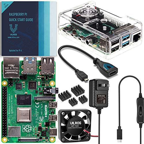 Vilros Basic Starter Kit for Raspberry Pi 4 with Fan Cooled ABS Case-Includes Raspberry Pi 4 Board and 7 Accessories (4GB, Clear Transparent Case)
