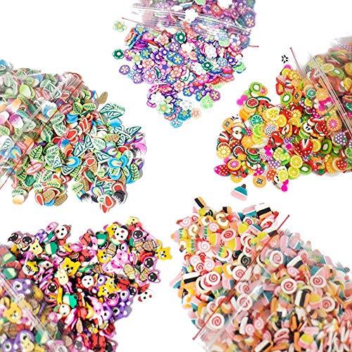 KissDate Slices DIY Nail Art Slime Supplies Handicrafts, 5000 Pieces 3D Polymer Fimo Decoration Arts Crafts, Fruit, Round Rose, Cake, Animal, Feather, (5 Pack(5000pcs))