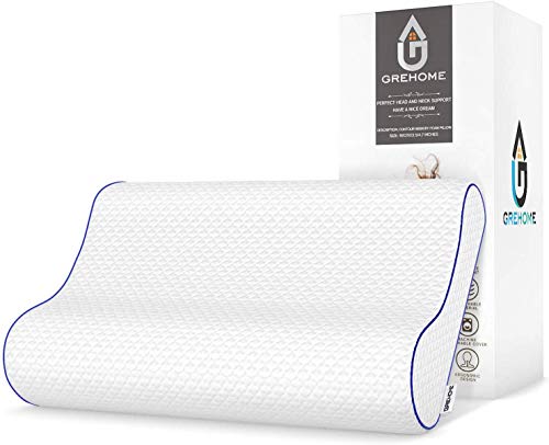 GREHOME Memory Foam Pillow, Pillows for Sleeping, Cervical Pillow for Neck, Shoulder Pain, Contour Pillow for Back, Stomach, Side Sleepers with Removable Washable Pillowcase -16 x 25 x 3.5/4.7 inches