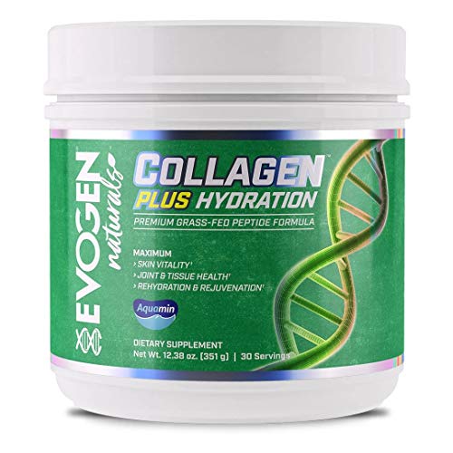 Evogen Collagen Plus Hydration Unflavored | Grass Fed Type 1 & 2 Collagen, Aquamin, Vitamin C, Coconut Water Extract, MCT | 30 Servings