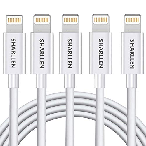 iPhone Charger Cable,Sharllen 5 Pack 6FT MFi Certified Fast USB Charging & Sync Lightning Cable Long iPhone Charging Cable Cord Compatible iPhone XS/Max/XR/X/8/8 Plus/7/7 P/6/6 P/6S iPad White (6FT)